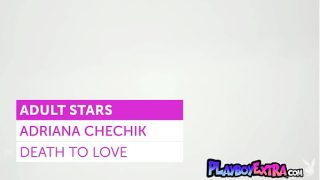 Naughty MILF pornstar Adriana Chechik reveals her hairy pussy in a coffin